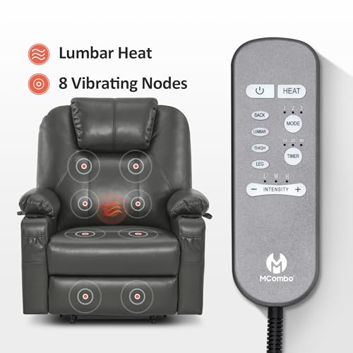 MCombo Power Lift Recliner Chair for Elderly, Lift Chair with Heat and Massage, FSC Certified, USB Ports, Cup Holders, Faux Leather 7040 (Black, Medium)