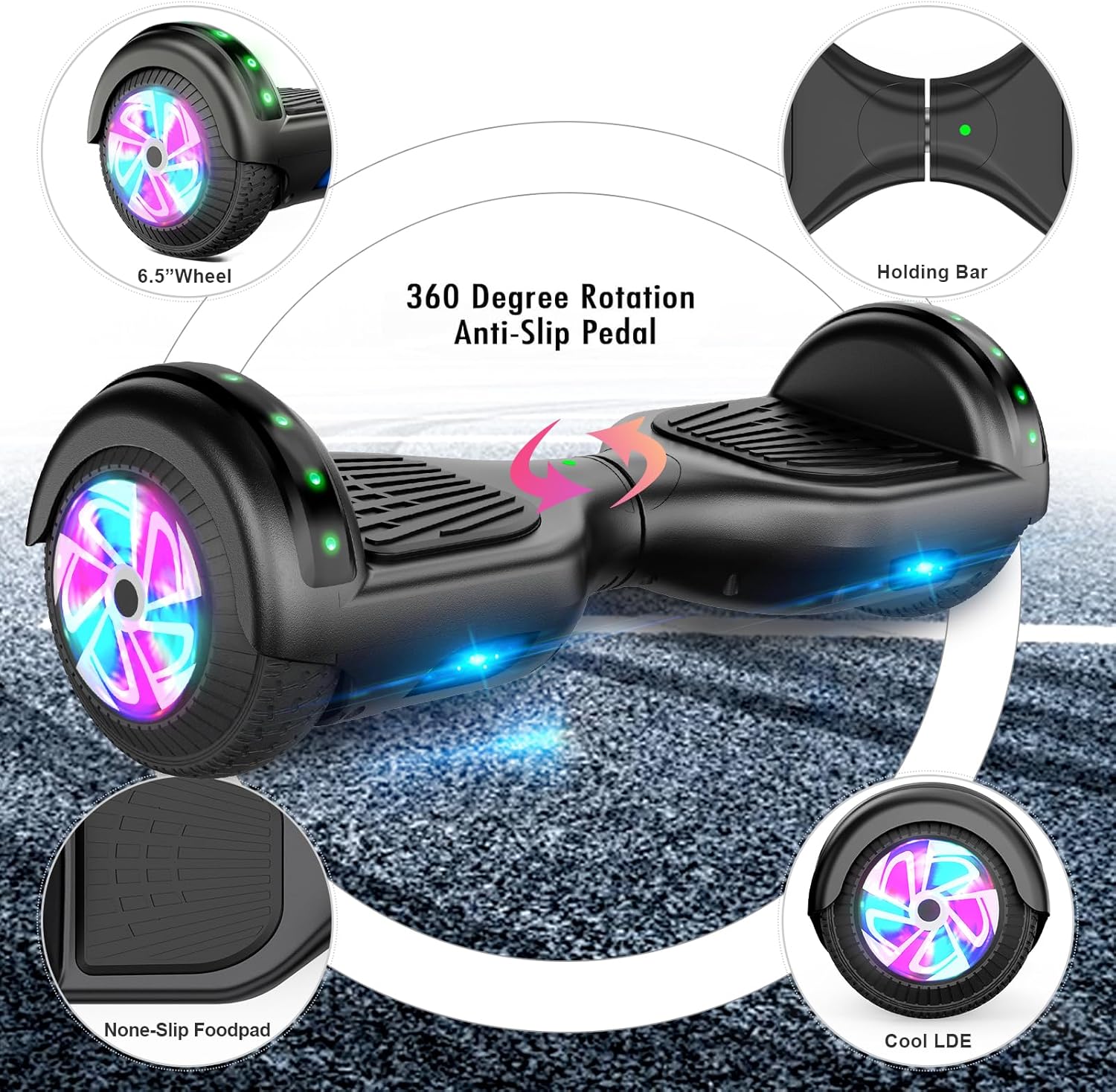 Hoverboard, 6.5 Inch Self Balancing Hoverboards with Bluetooth and LED Lights, Hover Board for Kids Teenagers