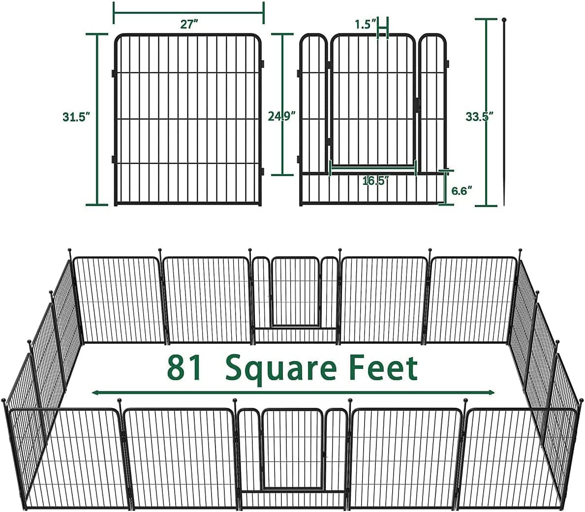 FXW Dog Playpen, 8/16/24/32 Panels Dog Pen Indoor Outdoor 32-Inch Height Puppy Playpen Pet Fence Gate with Doors for Large/Medium/Small Dogs, Exercise Pen for Yard,Camping, RV