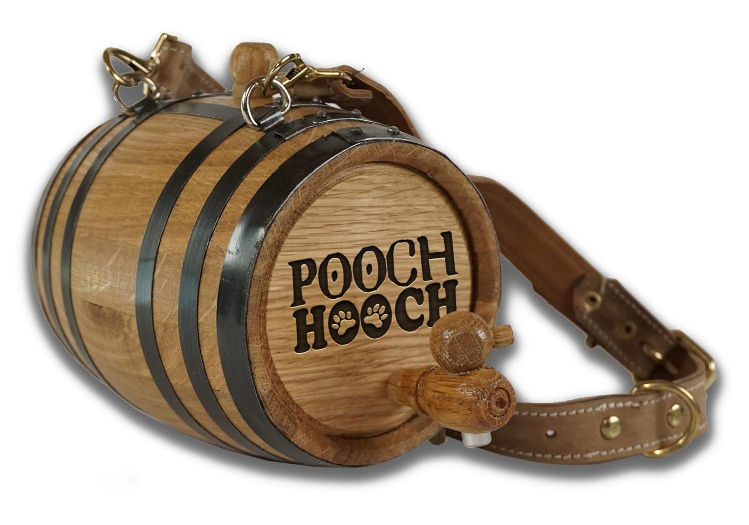 Thousand Oaks Barrel | St. Bernard Dog Collar Rescue Barrel, with Engraved Design 'Favourite Drink is a Growler' (1/2 Liter Size Oak Mini Keg with Black Hoops for Pet) Pack of 2
