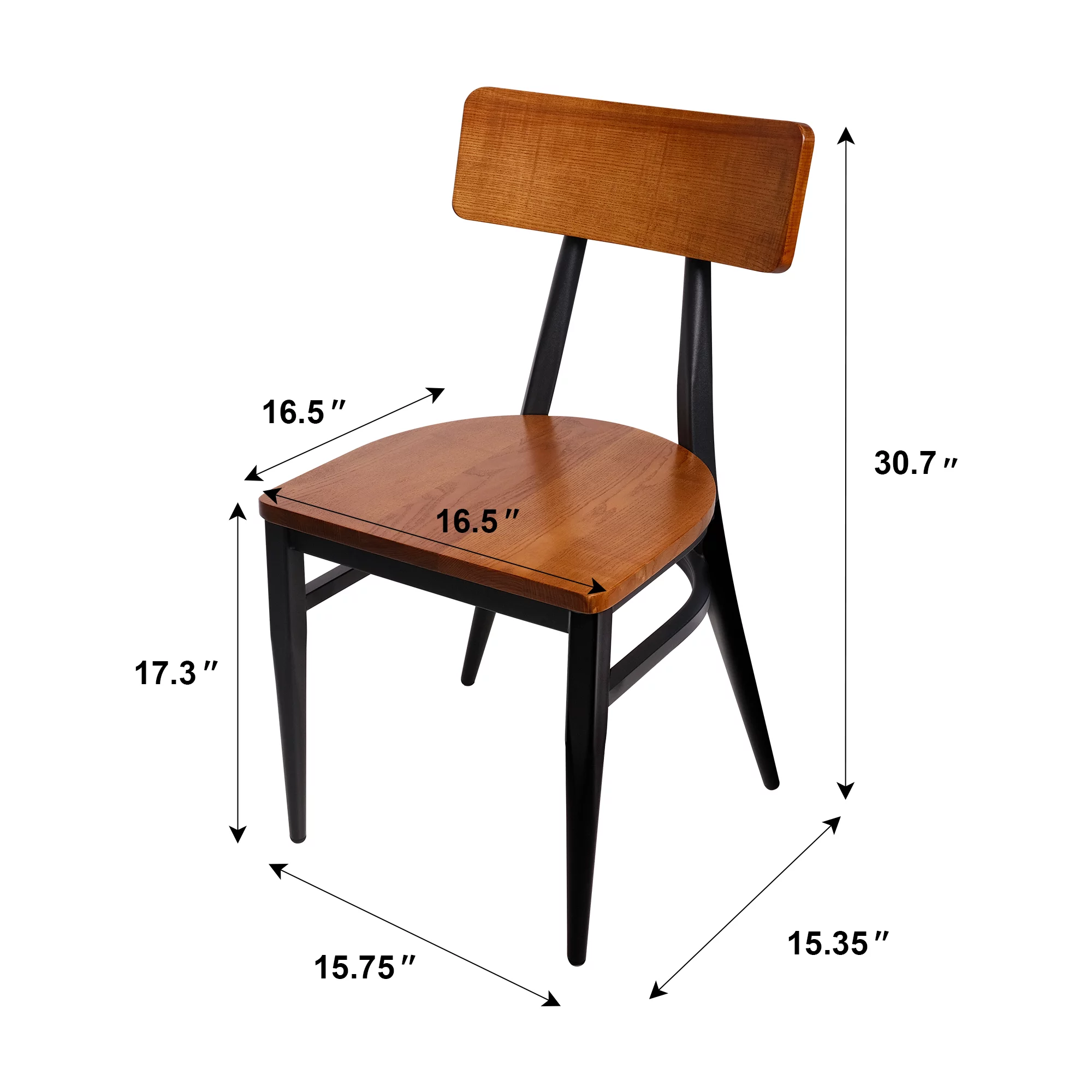 Mid Century Modern Dining Chairs Set of 2, Hollow Back & Solid Wood Seat, Simple Chair for Dining Room, Kitchen, Living Room, Bistro, Walnut Wooden