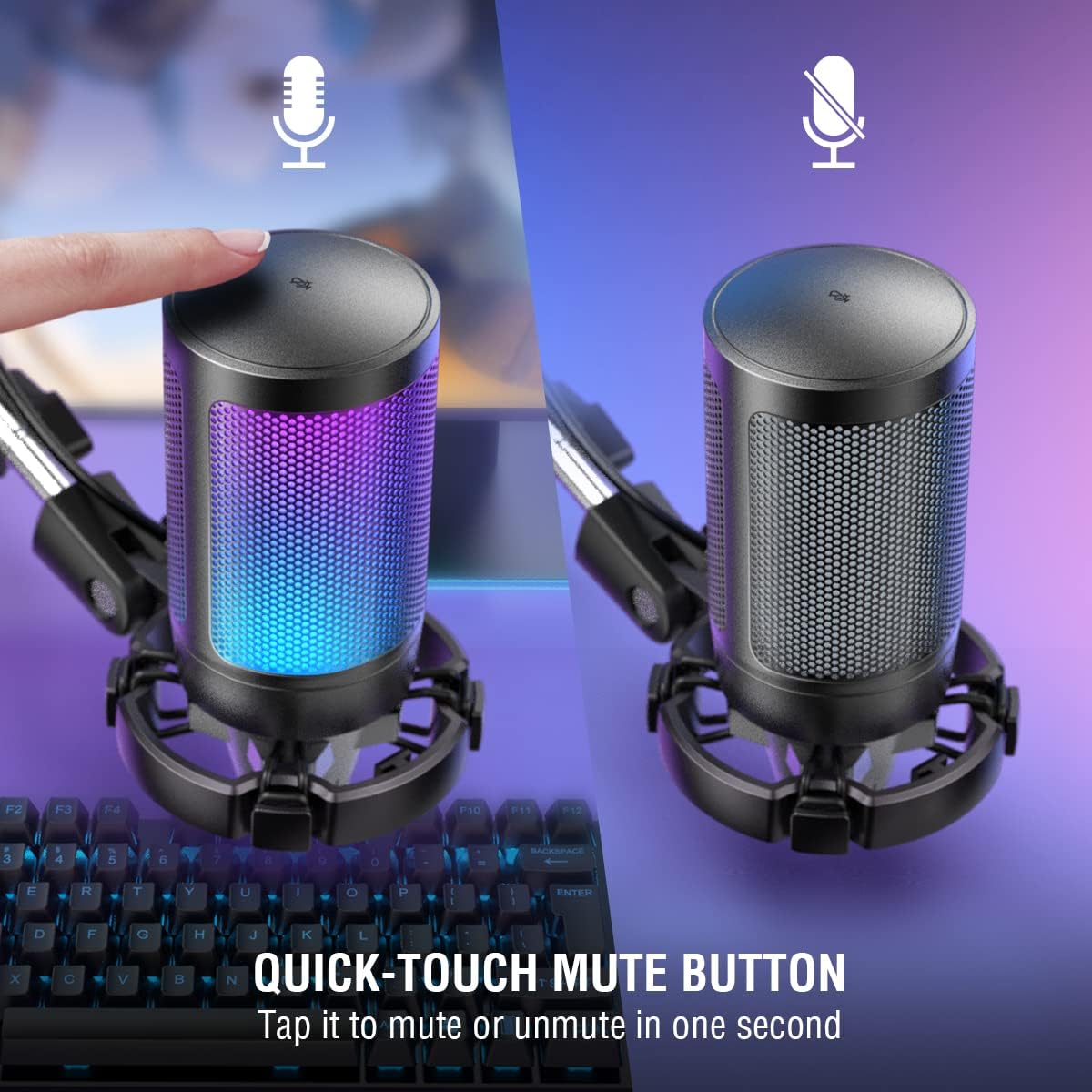 FIFINE USB Gaming Microphone Kit, Plug & Play for PC, PS4/5, 192 kHZ Condenser Cardioid Microphone Set with Mute Button, Volume Gain, RGB, Arm Stand, for Streaming, Discord, Twitch, Video, Youtube-A6T Pack of 2
