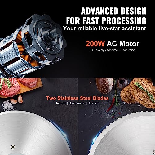 VEVOR Meat Slicer, Electric Deli Food Slicer with SUS420 Stainless Steel Blade and Built-in Sharpening Stone, 0-0.6 inch Adjustable Thickness for Commercial and Home Use, Cut Meat and Cheese