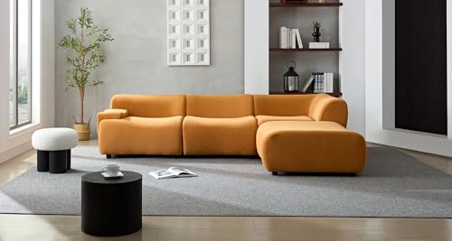 135" Curved Sectional Sofa with Left Chaise Longue,Modern Boucle Fabric Upholstered Modular Cloud Couch with Two Throw Pillows,Oversized 6-Seat Sofa for Living Room,Bedroom,Apartment,Beige