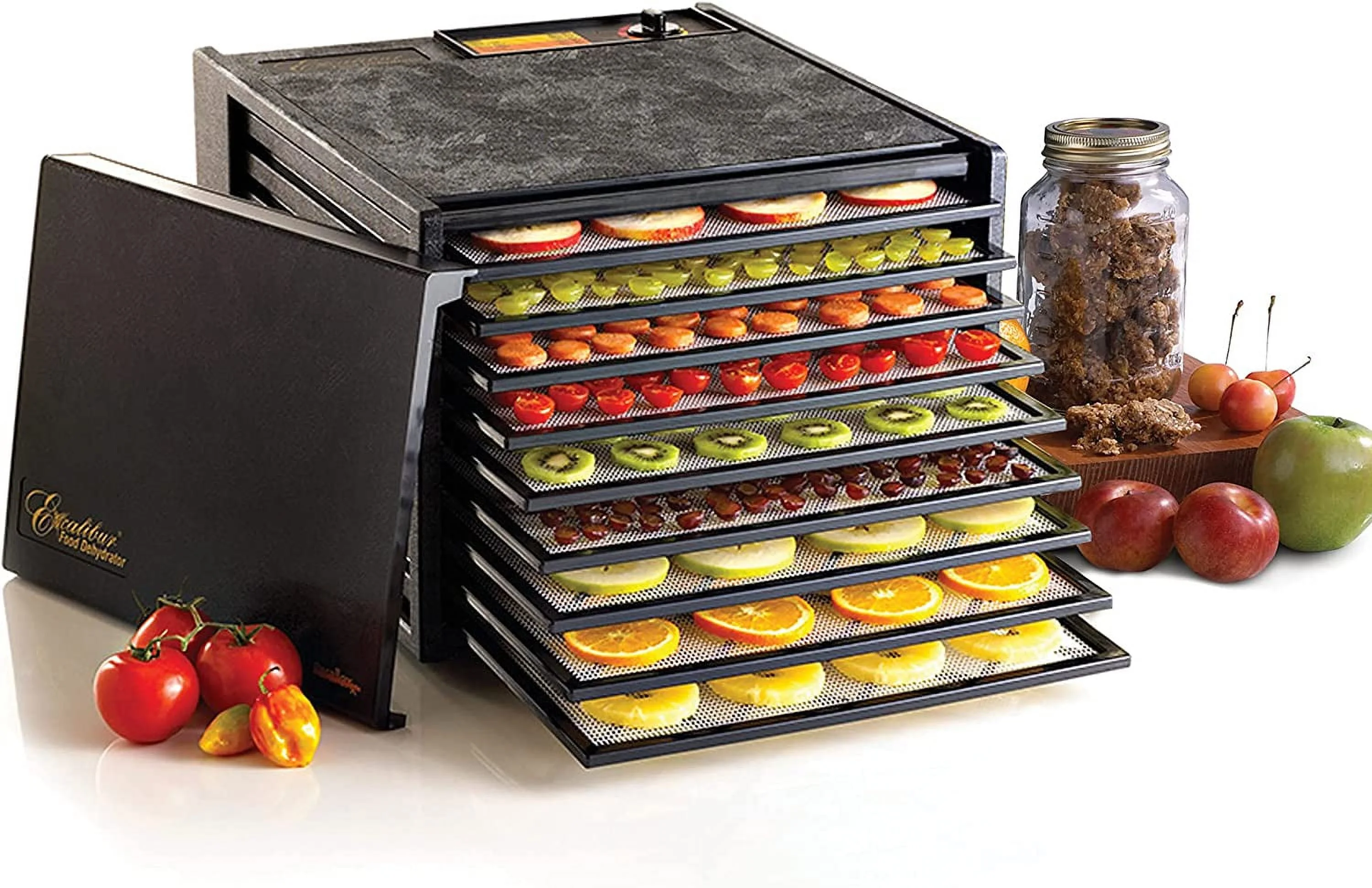 Excellent Excalibur 3900B Electric Food Dehydrator Machine with Adjustable Thermostat Accurate Temperature Control and Fast Drying  600 W  9 Trays  Black