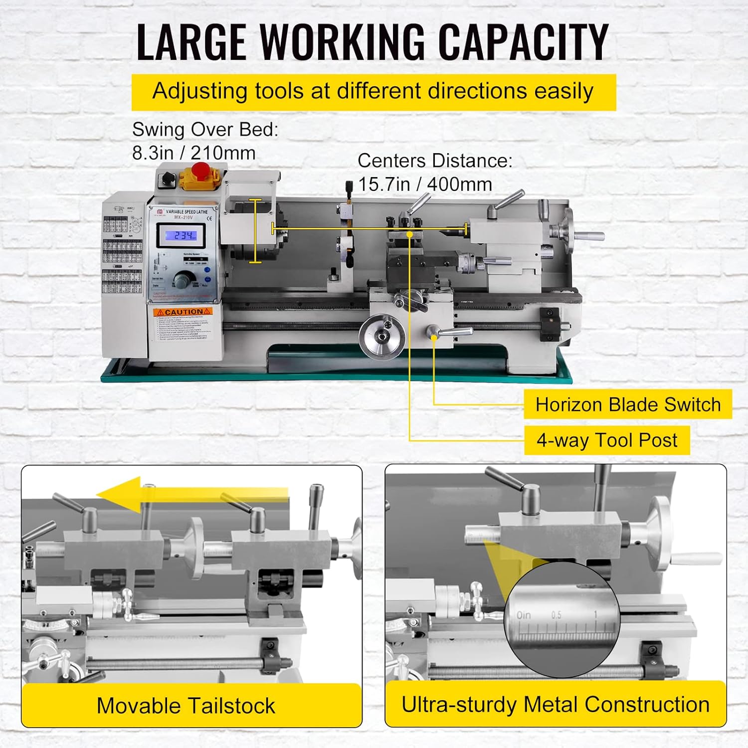 BestEquip Metal Lathe 8x16", Maintenance Free Brushless Motor Precision Mini Metal Lathe, Variable Spindle Speed Lathe Machine 50-2500 RPM 750 W, for Various Types of Metal Turning