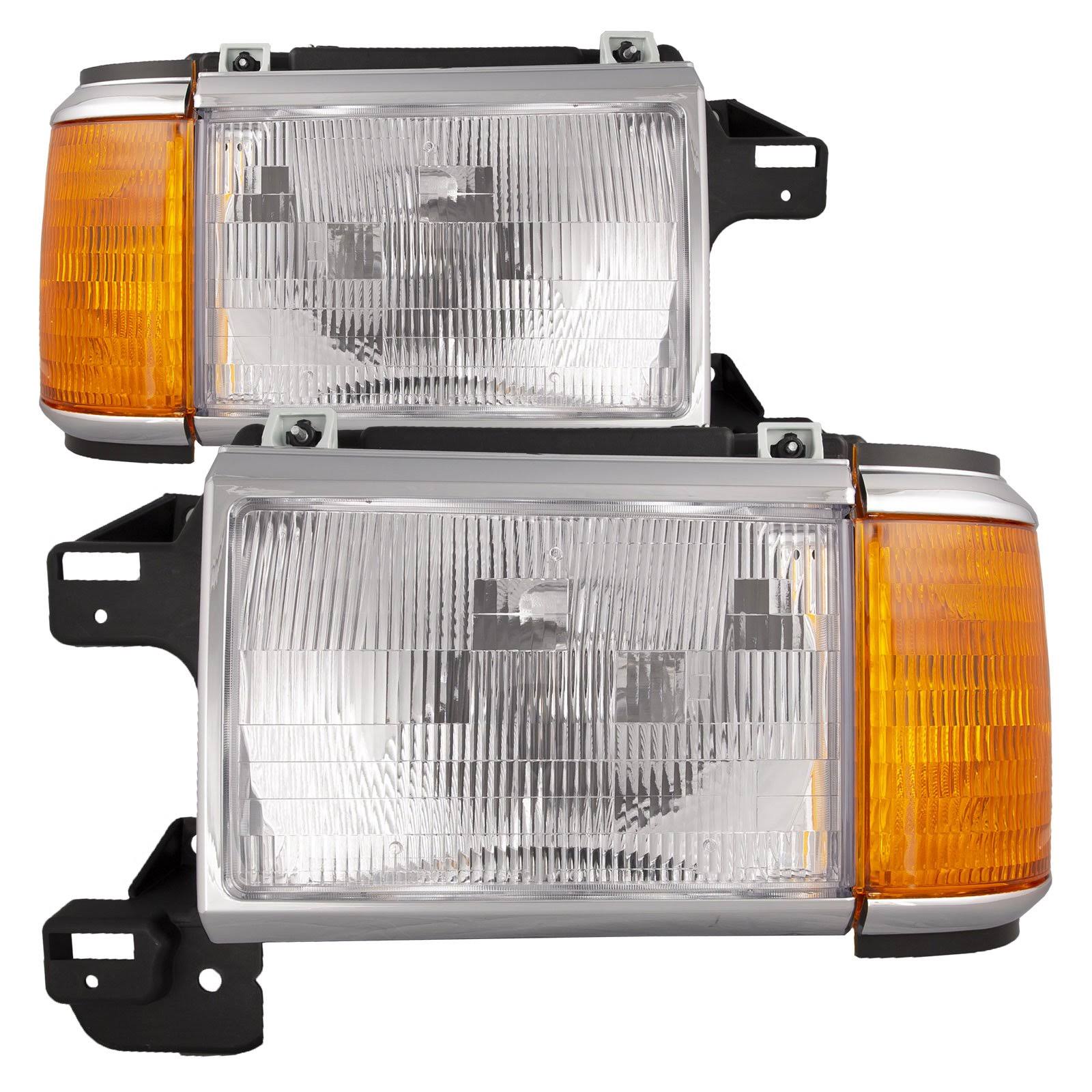 1987-1991 Ford F150/250/350/Bronco Halogen Headlights Pair w/Chrome