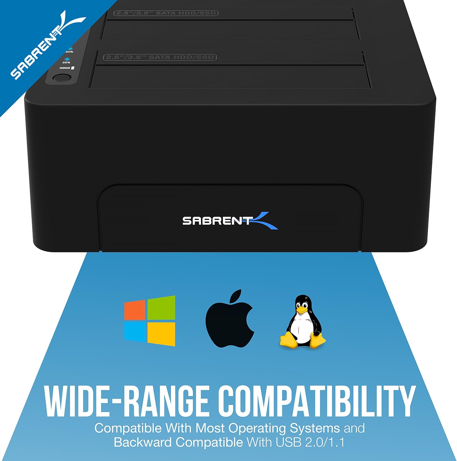 Sabrent USB 3.0 to SATA Dual Bay External Hard Drive Docking Station for 2.5 or 3.5in HDD, SSD with Hard Drive Duplicator/Cloner Function [10TB Support] (EC-DSK2) Pack of 2
