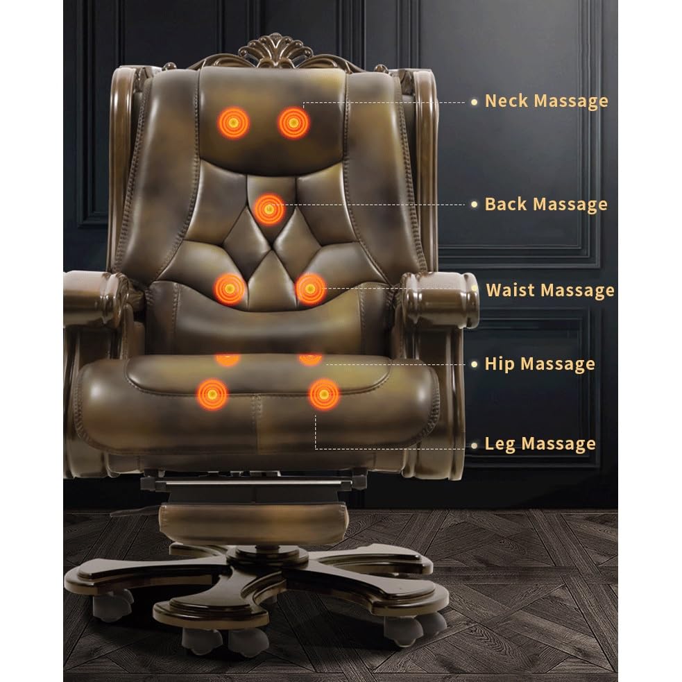 Recliner Leather Big Manager Big Shift Chair Home Office Chair, White-dinosaur Doodle4