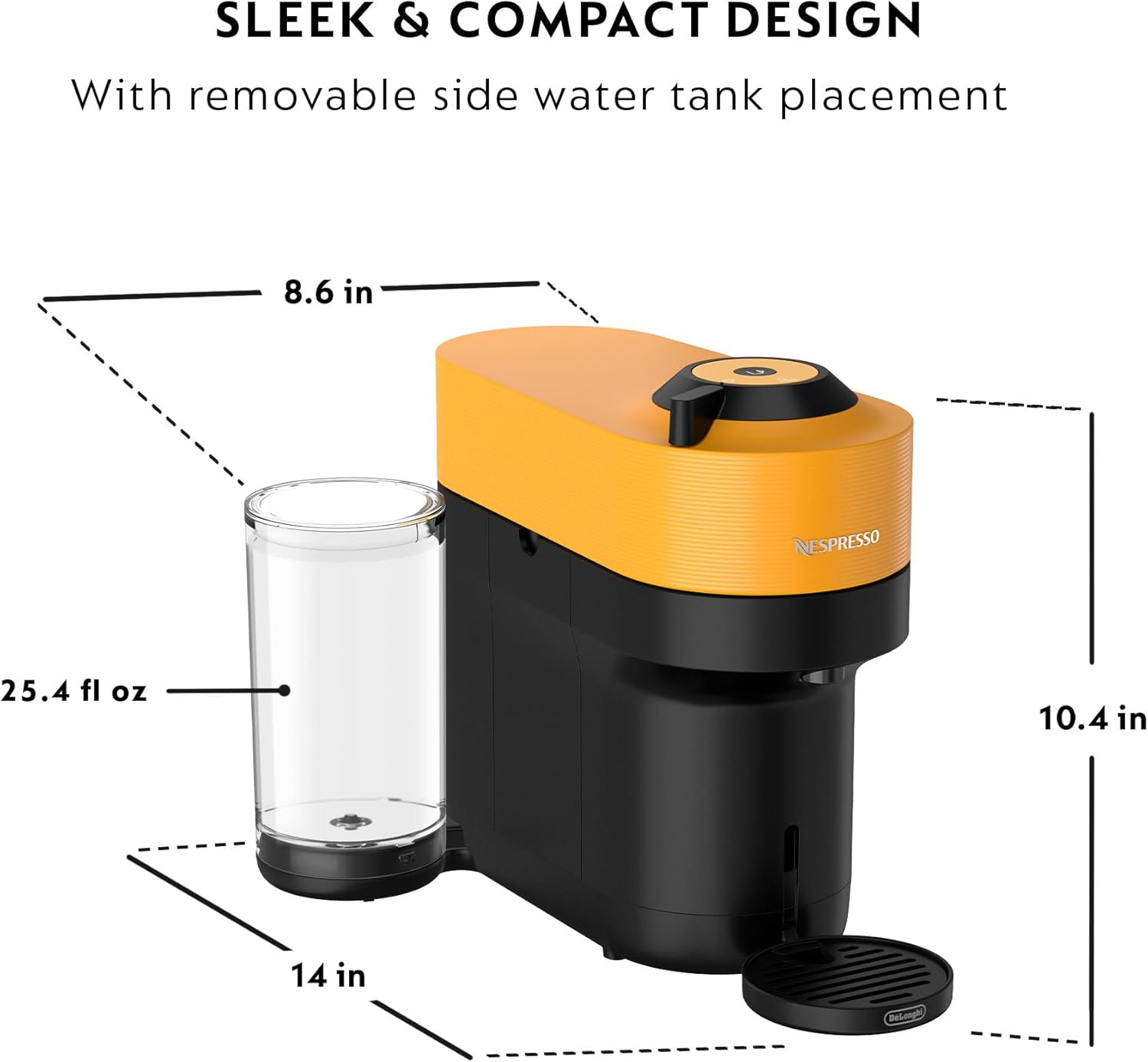 Nespresso Vertuo Pop+ by De'Longhi with Aeroccino, Mango Yellow