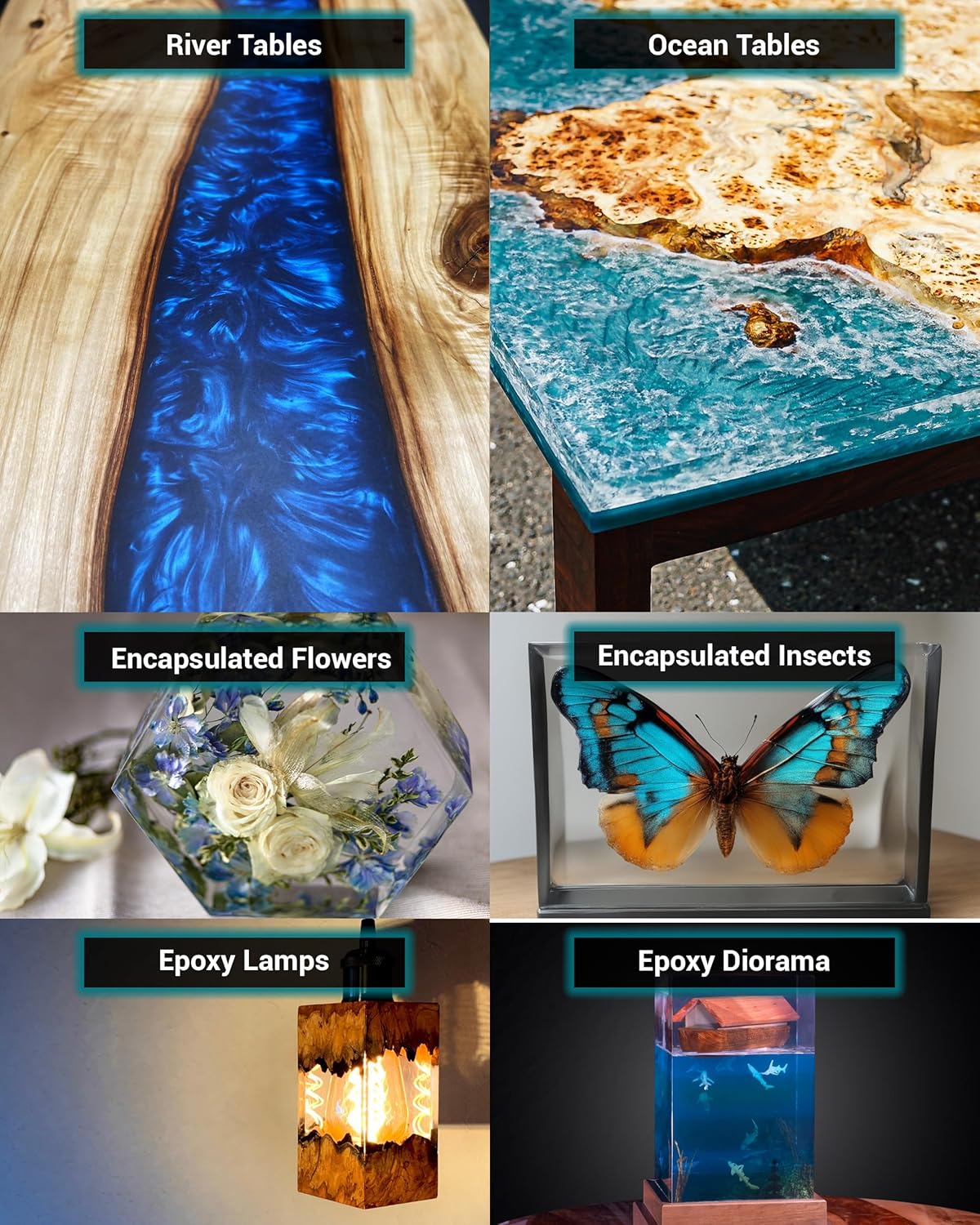 FlowCast Deep Pour Epoxy Resin + 8 x 60ml Epoxy Liquid Pigment Kit - 3.2 Gal / 12L: UV & Yellowing Resistant, Bio-Based Resin | Water Clear Epoxy for River/Ocean Tables