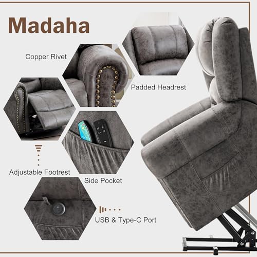 Large Dual Motor Power Lift Recliner Chair with Massage and Heat for Elderly People, Adjustable Headrest, Infinite Position, USB Ports