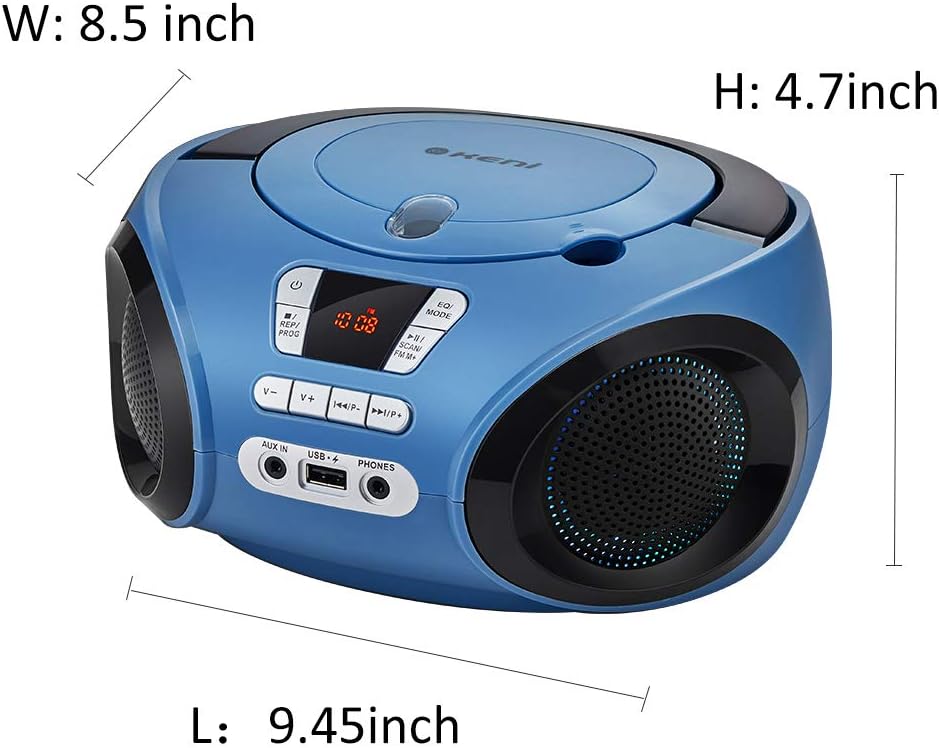 G Keni Portable CD Player Boombox with FM Radio/USB/Bluetooth/AUX Input and Earphone Jack Output, Stereo Sound Speaker, Audio Player, Blue Pack of 2