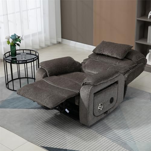 Light Grey Recliner Chair for Elderly | Tall and Big Man 400lbs | Chenille | Power Lift, Lay Flat, Stand Up, Wireless Charging Device, Extended Footrest, Massage Heat, Cup Holder, Lumbar Pillow