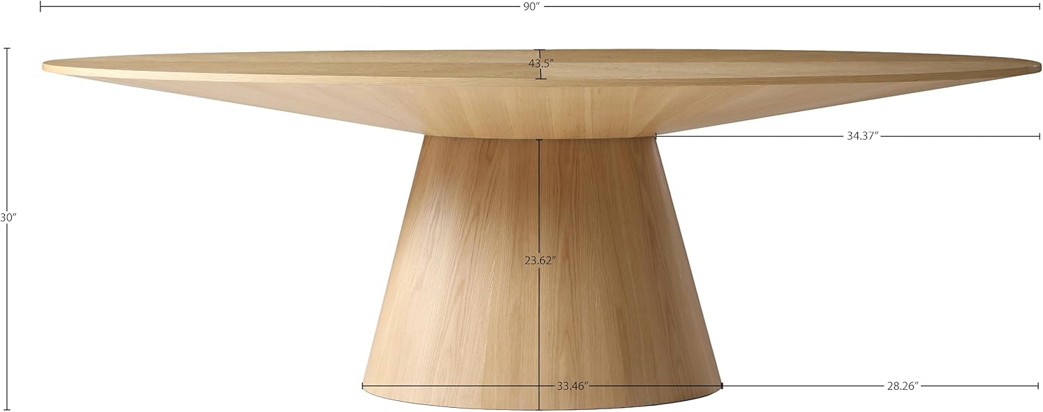 Meridian Furniture Gavin Collection Mid Century Oval White Oak Wood Dining Table, 90" W x 43.5" D x 30" H
