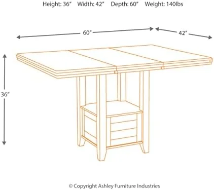 haddigan traditional rectangular 36" counter height dining extension table, dark brown
