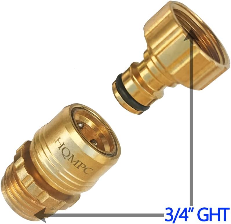 HQMPC Garden Hose Quick Connect Lead Free Solid Brass Quick Connector Garden Hose Fitting Water Hose Connectors 3/4 inch GHT (6SETS) Pack of 2
