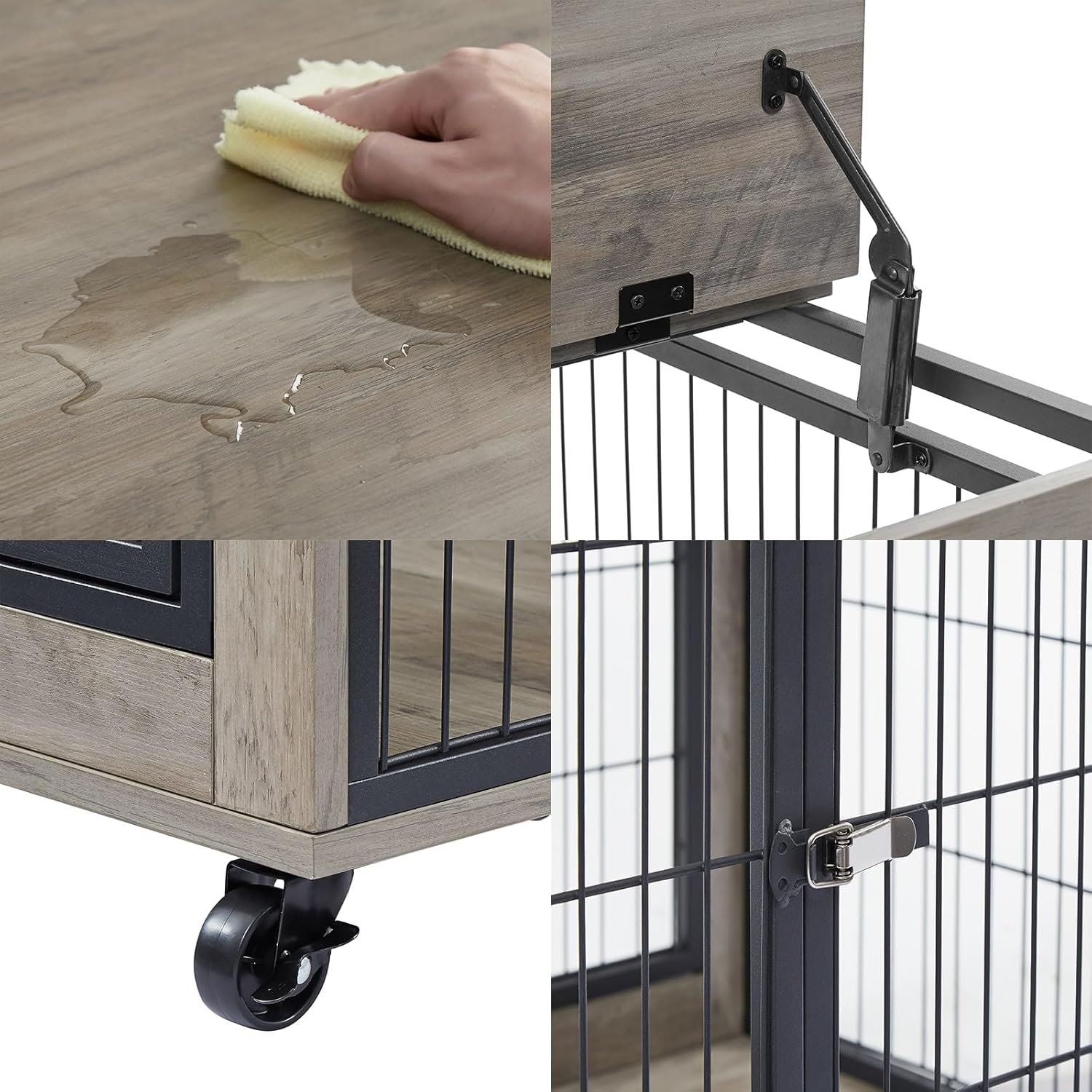 Dog Crate Furniture: Furniture Style Dog Crate Side Table on Wheels with Double Doors and Lift Top Dog Kennel Indoor for Small/Medium/Large Dog End Table Grey