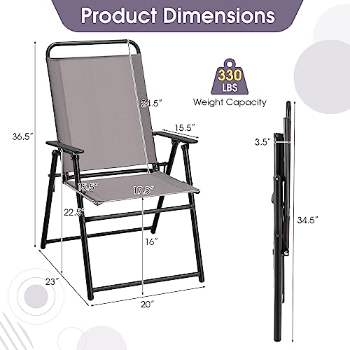 Patio Chairs, Portable Folding Chairs for Outside w/Metal Frame & High Back Support, Camping Chairs with Armrest, Patio Lawn Chairs for Picnic Beach Backyard Balcony(4)