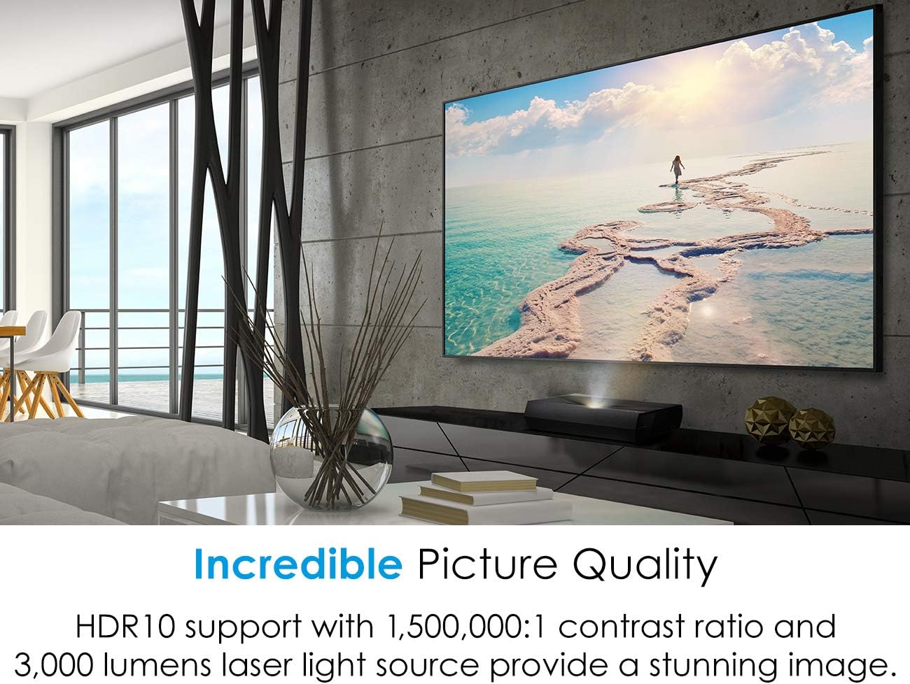 Optoma CinemaX P1 4K UHD Laser TV Home Theater Projector | Bright 3000 Lumens | Ultra Short Throw | Integrated NuForce Soundbar | Stream Netflix and Prime Video | Works with Alexa and Google Assistant