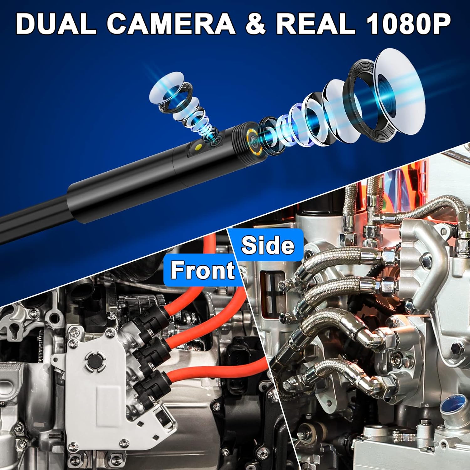 Inspection Camera with Light, 1080P HD Video Plumbing Camera with Dual Lens Endoscope Sewer Camera IP67 Waterproof for Home Wall Duct Pipe (16.5 FT)