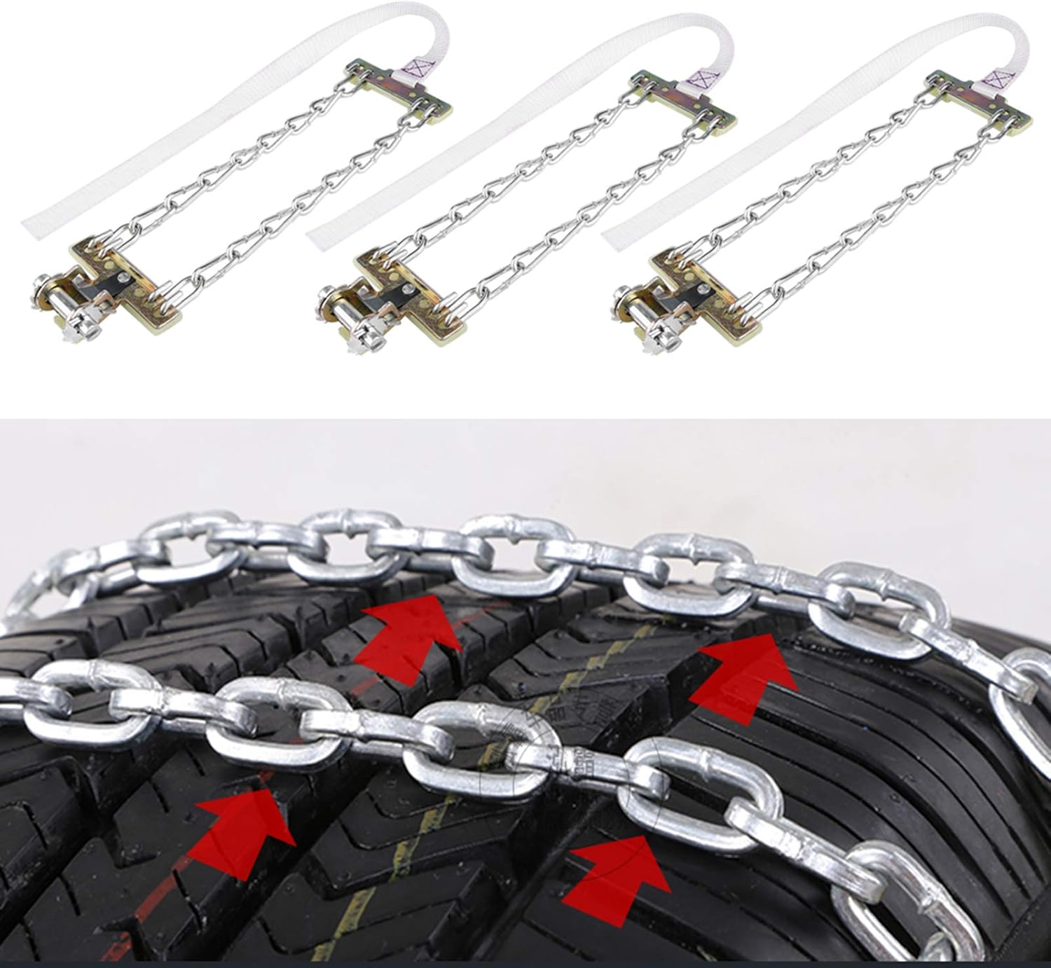 Steel Tire Chain, 3pcs Anti Skid Tire Chain Winter Security Tyre Belt Tire Chain Clips for Car Truck SUV(L)