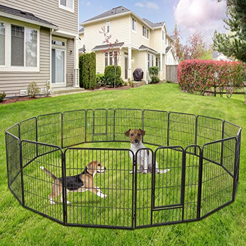 LEMY 16 Panels 32 in Pet Playpen Heavy Duty Metal Dog Exercise Fence Barrier，Outdoor & Indoor Foldable Pet Exericse Pen w/Door,Black