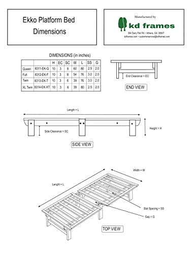 Ekko Platform Bed - Queen Bed Frame - Unfinished Wood Bed Frame - Natural, Minimalist Bed - Floating Bed Design - Easy Assembly, No Box Spring Needed - Solid Wood Queen Platform Bed