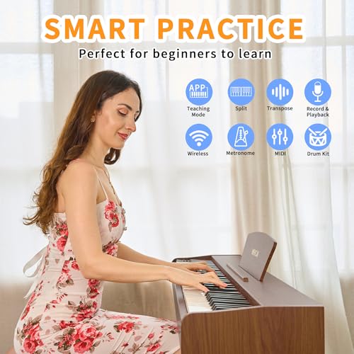 88 Key Fully Weighted Electric Piano Keyboard Hammer Action Full-size Digital Pianos for Beginners Adults Wooden Upright Piano with Sheet Music Stand Triple Pedal, Supports USB-MIDI Black