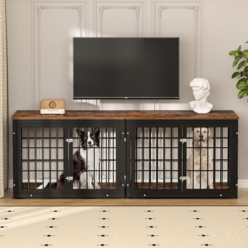 48 Inch Heavy Duty Dog Crate Furniture for Large Dogs, Decorative Pet House End Table, Extra Large Wooden Cage Kennel Furniture Indoor, Natural and White