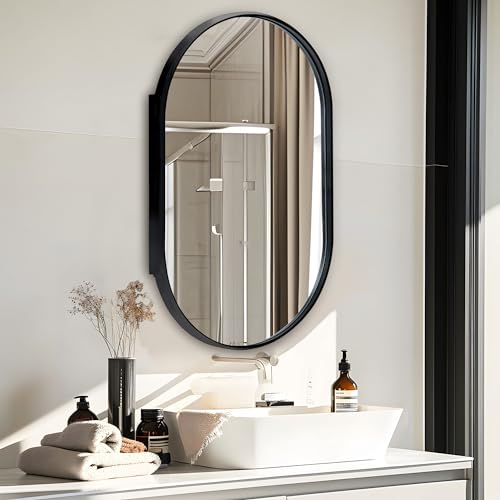 sogesfurniture Recessed Bathroom Medicine Cabinet with Mirror, 36"x24" Arched Recessed Bathroom Medicine Cabinet with Beveled Mirror, Wall Cabinet with Mirror Aluminum Frame, Silver