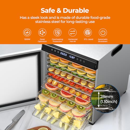 Food Dehydrator Machine, 9 Stainless Steel Food Dryer, 1000W Dehydrators for Food and Jerky, Herbs, Meat, Fruit, Dog Treats, 48H Timer and Temperature Control (95-165℉), Recipes Book Included
