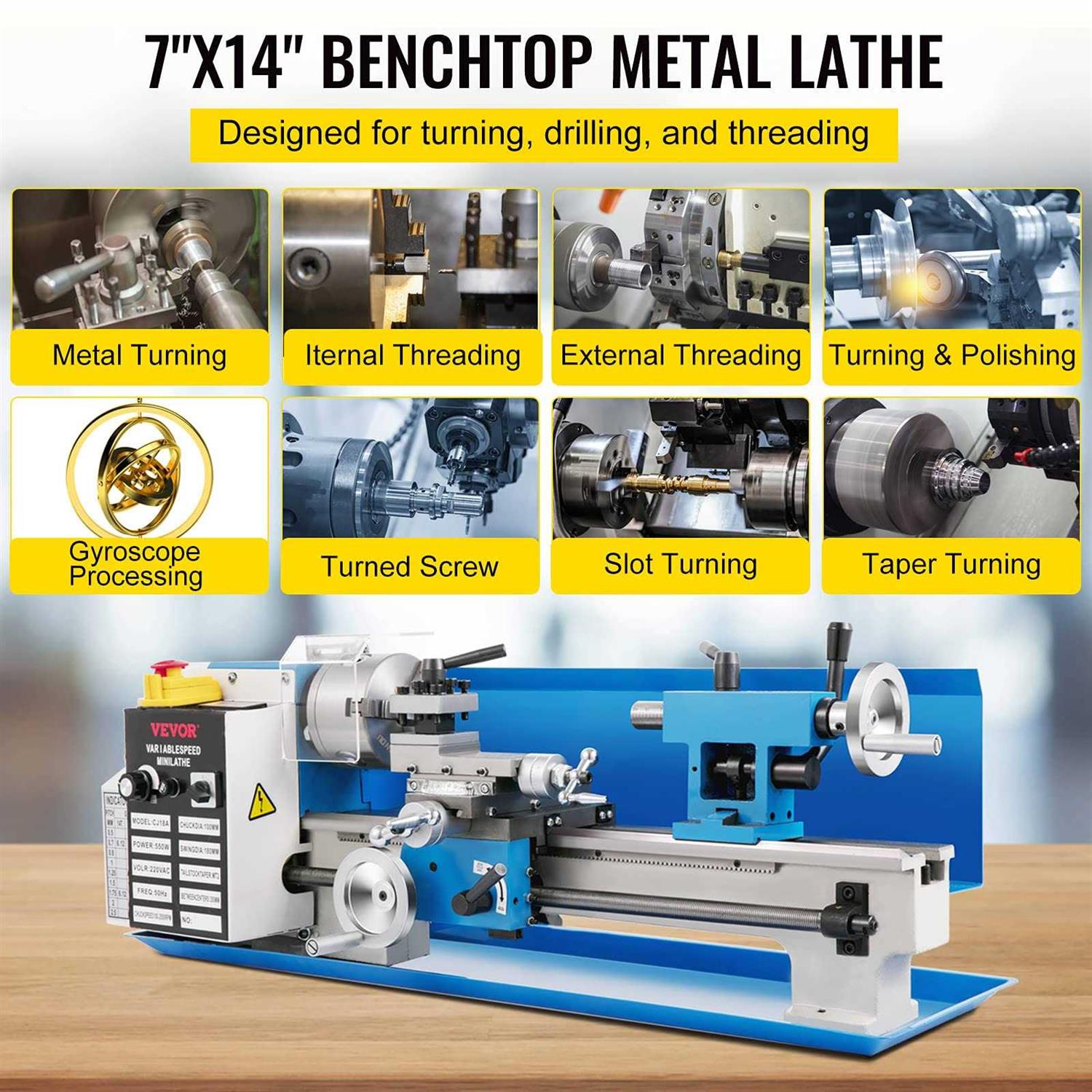 VEVOR Mini Metal Lathe 7x14 Benchtop Metal Lathe 550W Variable Speed Metal Lathe - Shop Hardware Tools Online Store