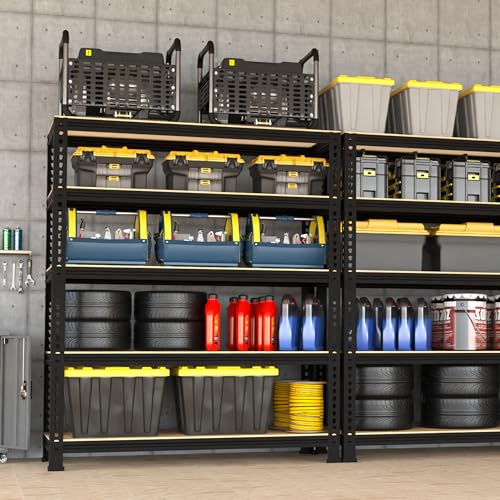 5 Tier Garage Storage Shelves - 32" W x 16" D x 63" H Adjustable Heavy Duty Metal Shelving Unit, Garage Shelving Utility Storage Rack for Basement, Pantry, Kitchen, Black, 2 PCS