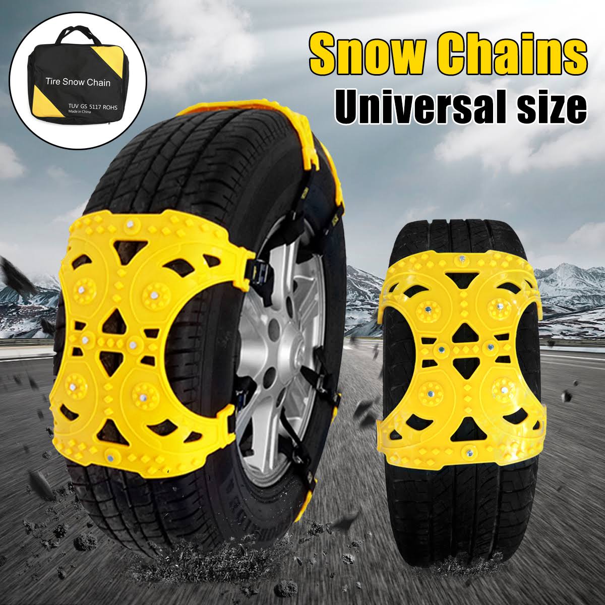 Universal Anti-Skid Car, Suv, and Pick Up Patterned Snow Tire Chains 6 Pcs