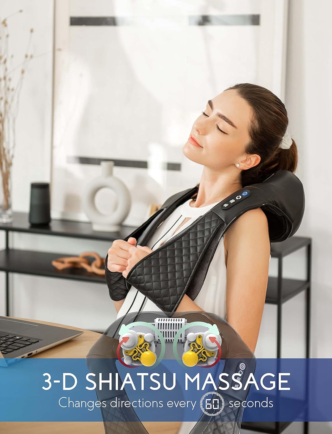 Zyllion Shiatsu Back and Neck Massager - Cordless Rechargeable 3D Kneading Deep Tissue Massage with Heat for Home, Office, Car, Athletes & Muscle Pain Relief - Black (ZMA-28RB-BK)