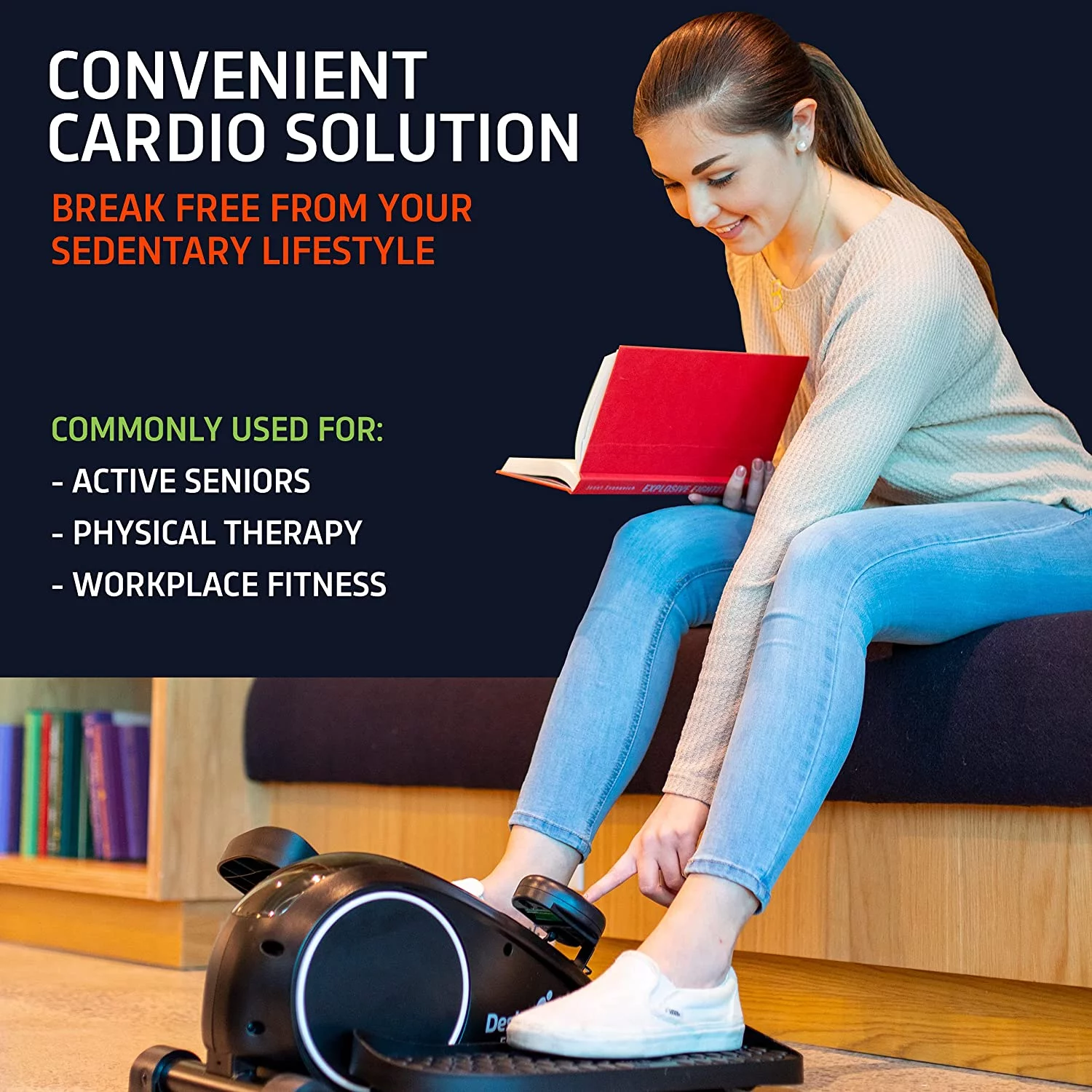 DeskCycle Ellipse Under Desk Elliptical Machine - Get Fit While You Work with Our Compact Mini Seated Elliptical Machine - Burn Calories, Boost Energy, Tone Muscles, and Increase Productivity, Black