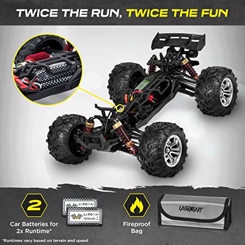 LAEGENDARY Remote Control Car, Hobby Grade RC Car 1:10 Scale Brushed Motor with Two Batteries, 4x4 Off-Road RC Truck, Fast RC Cars for Adults, RC Cars, Remote Control Truck