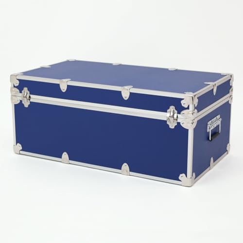 Rhino Trunk & Case Essential Summer Camp Trunk with Wheels - Camping Storage Chest - Ideal Footlocker for Campers - Strong 1000+ Pounds Sitting Capacity Trunks 32"x18"x14" (Black)