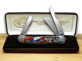 Case XX Engraved Bolster Series Genuine Star Spangled Corelon Stockman Pocket Knives, Red