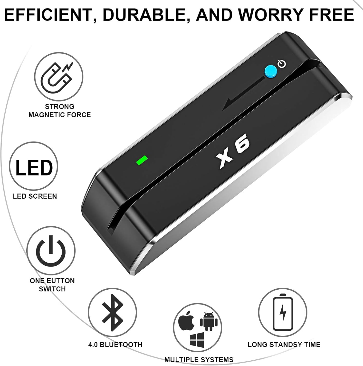 X6 BT Bluetooth Magnetic Card Reader Writer USB 3 Tracks Swipe Encoder