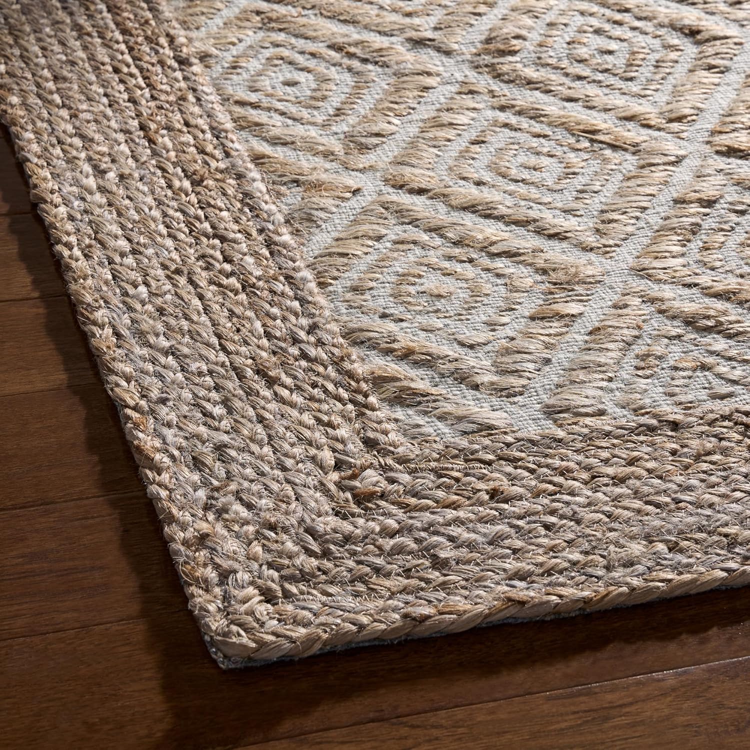 TOWN & COUNTRY TERRA Nalani Textured Diamond Hand-Knotted Flatwoven 100% Natural Jute Area Rug, Brown, 6'x9'