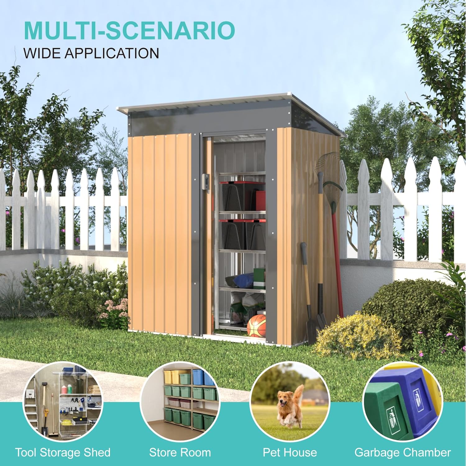 Outdoor Storage Shed 5x3 FT, Metal Garden shed, Yard Shed Storage House with Sloping Roof and Door, for Backyard Garden Patio Lawn