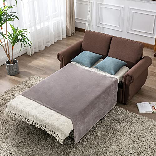 RUNNA Modern Linen Pull Out Sofa Bed Sleeper Sofa Bed with Twin Memory Foam Mattress,Convertible Sleeper Sofa Bed with Removable Backrest and Cushion,for Small Spaces (Gray)