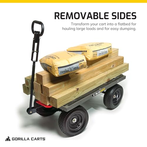 Gorilla Carts Steel Utility Wagon w/Removable Side Panels, 1200 lb Capacity, Gray - Outdoor Flatbed Cart with 39.45" x 22" Metal Mesh Bed and All-Terrain Wheels for Garden, Lawn & Landscaping