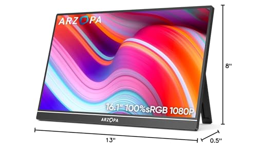 ARZOPA 16.1'' 144Hz Portable Gaming Monitor, 106% sRGB 1080P FHD Kickstand Portable Monitor with HDR, Ultra Slim, Eye Care, External Second Screen for Laptop, PC, PS5, Mac, Xbox-Z1FC