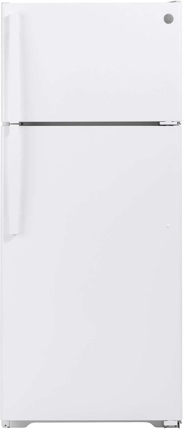 GE GTS18GTNRWW 28" Top Freezer Refrigerator with 17.52 cu. ft. Capacity LED Lighting Adjustable Glass Shelves and Upfront Temperature Controls in White