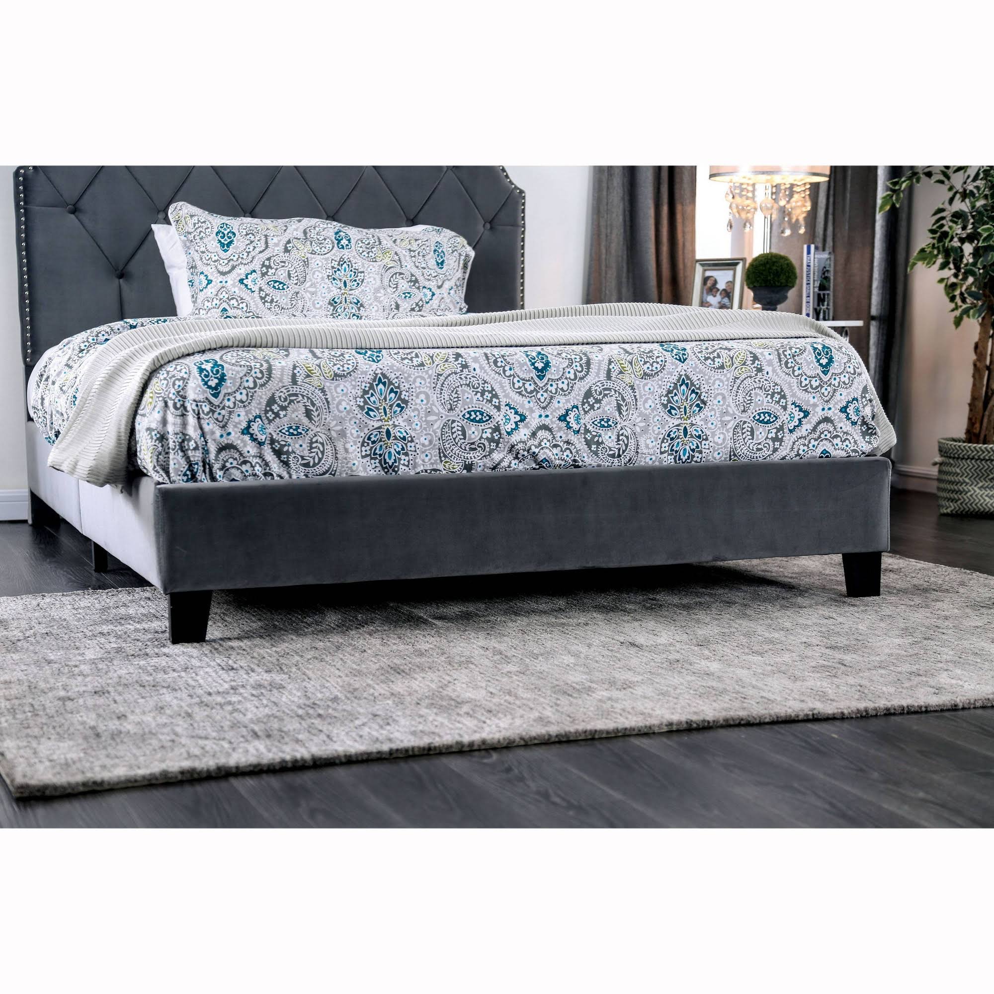 Queen Serena Tufted Upholstered Bed Gray - miBasics