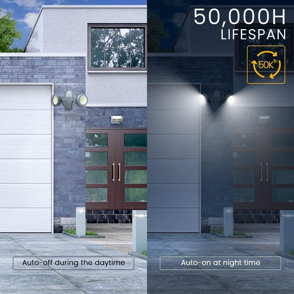 LED Security Lights with Motion Sensor and Dusk to Dawn, FLOODOOR 2 Head Adjustable 30W, 2800LM, 5000K, IP65 Waterproof Flood Light for Courtyard，Garage，Garden. Pack of 2