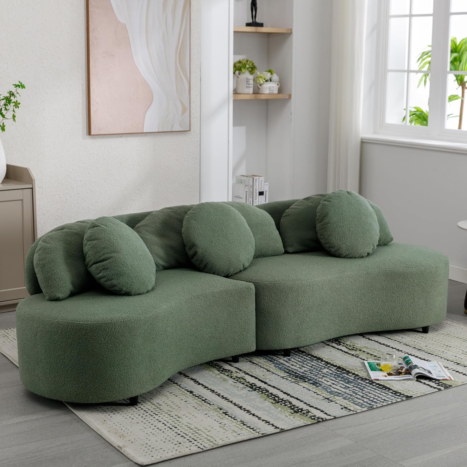 103.9" Modern Velvet Upholstered Sectional Sofa Curved Couch Living Room Furniture for Home Office, Green